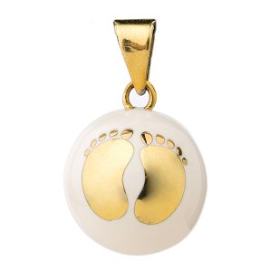 Bola μελωδικό Μενταγιόν εγκυμοσύνης- Άσπρο με χρυσά πατουσάκια